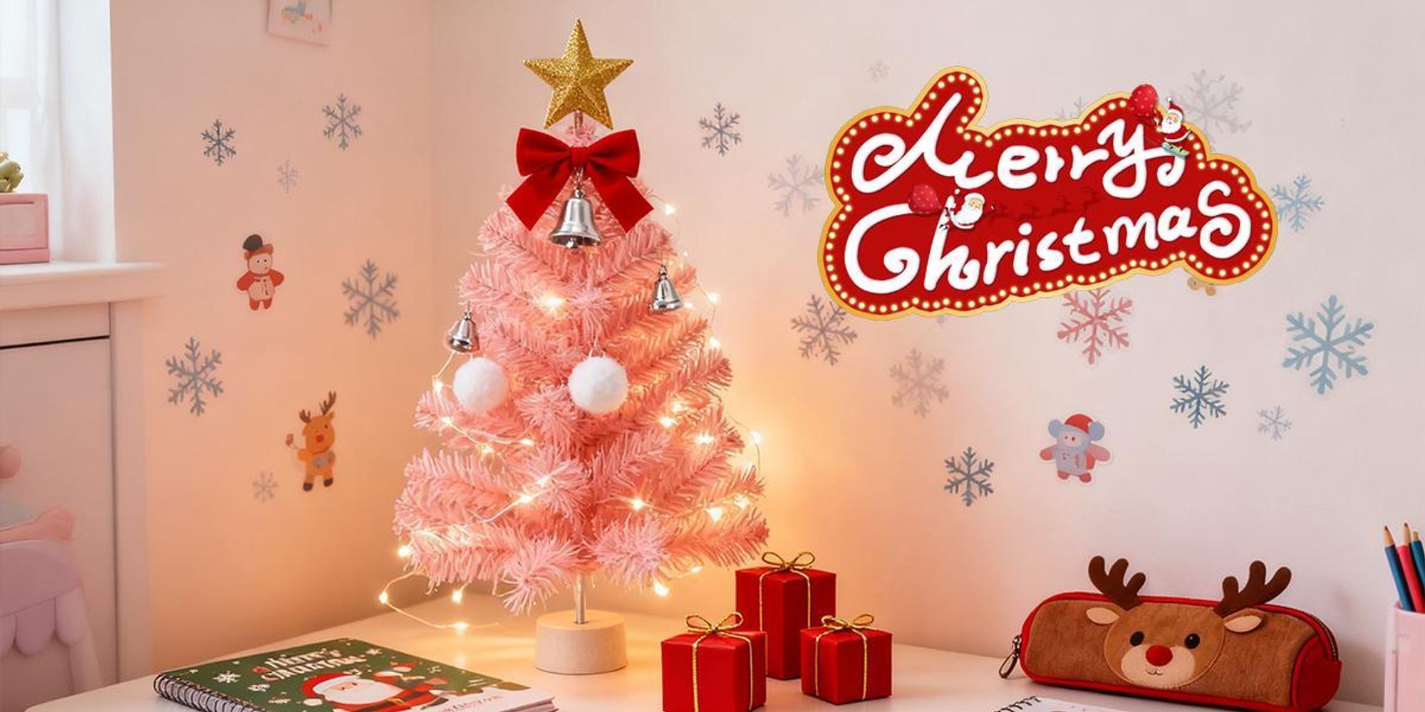 ZMH Albero di Natale artificiale Mini albero di Natale rosa 60 cm Albero di Natale aghi in PVC per decorazione natalizia interna Dotato di un robusto supporto