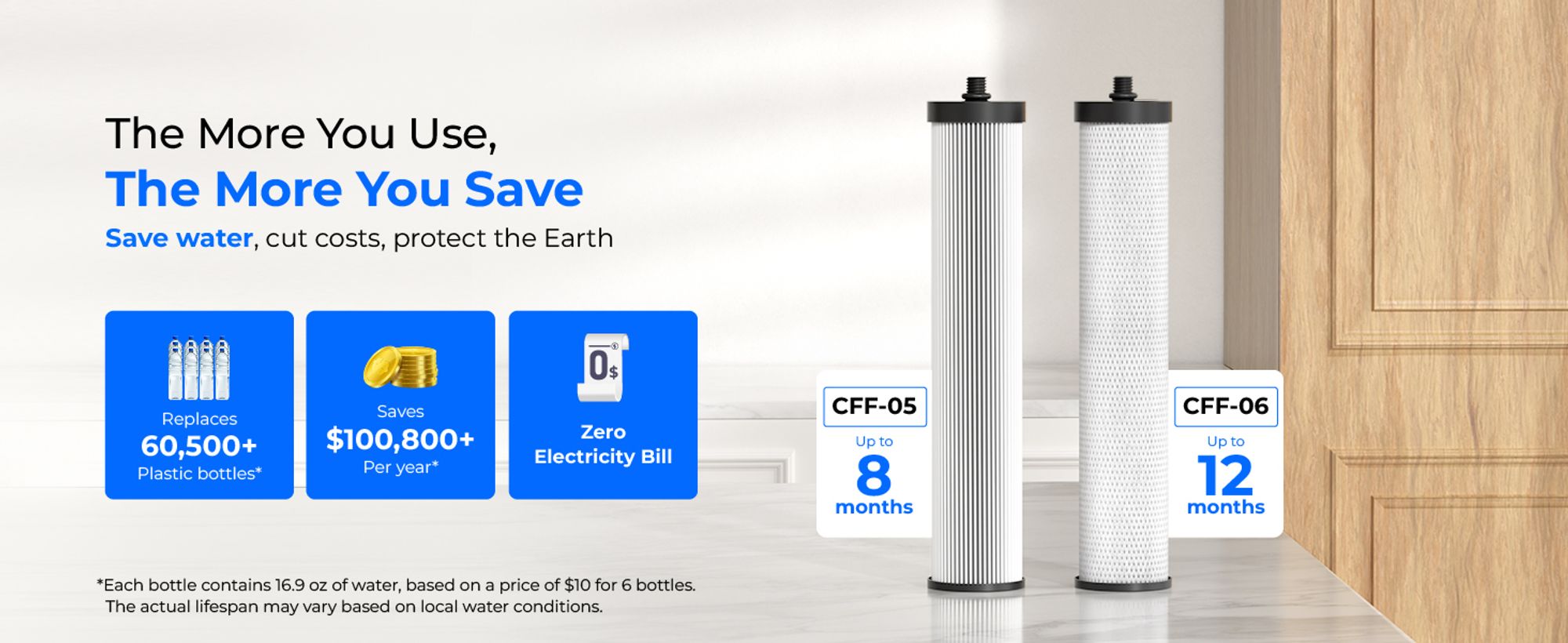 [Silber-Ionen] Waterdrop Dual-Stage Countertop Wasserfilter System, Silber-Ionen Verbesserte Filtration, Edelstahl, WD-CTF-09 (2 Filter)