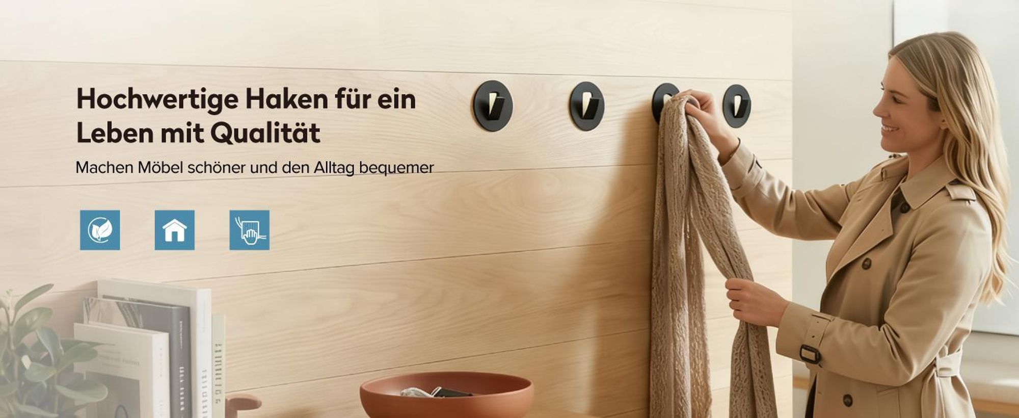 doporro Klebehaken extra stark aus Aluminium, Haken selbstklebend, Handtuchhalter ohne Bohren, Wandhaken selbstklebend, 4 Stück, Weiß, Stalo-16