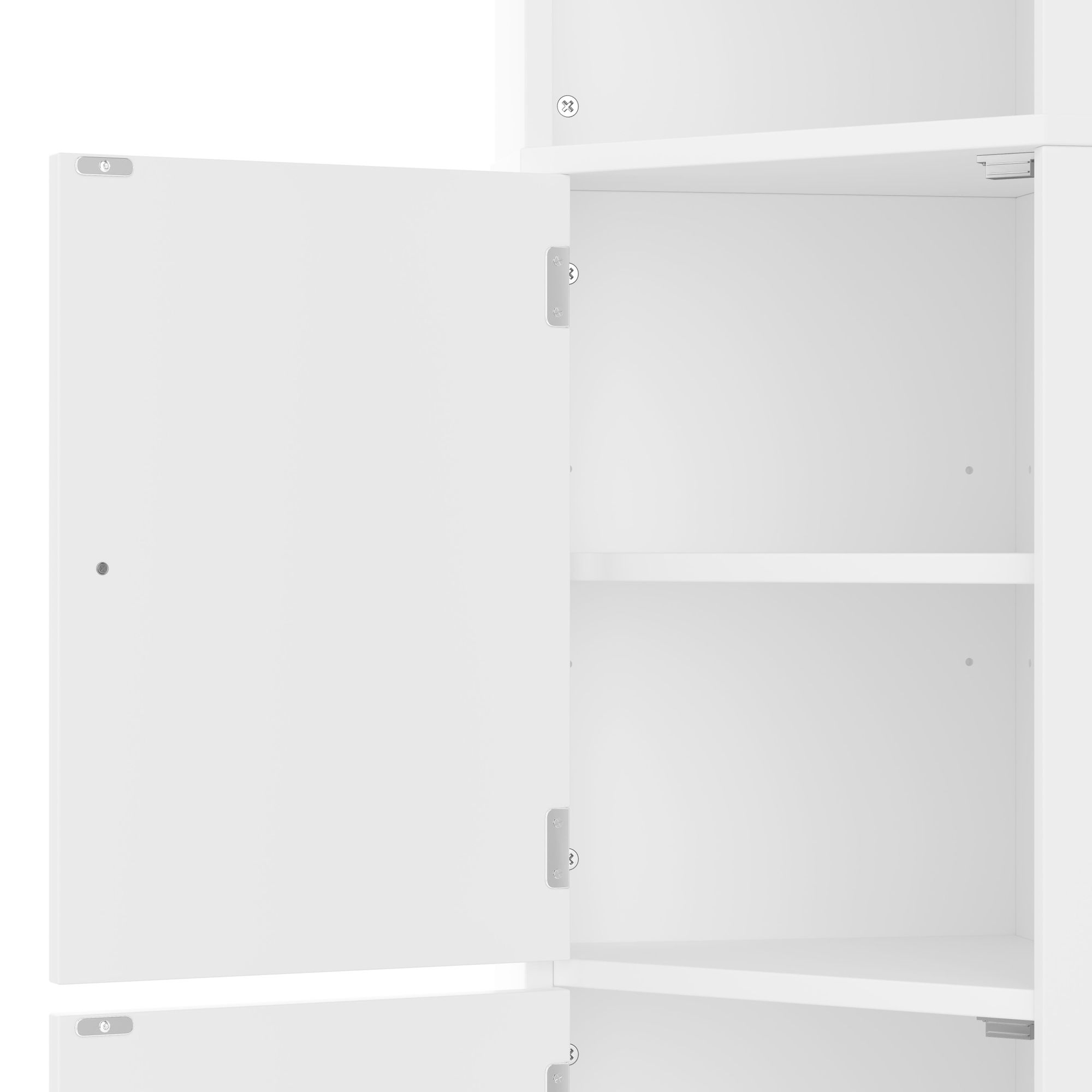 Merax Badezimmerschrank, Dreieckig Badschrank, mit offenen Fächern, Türen, Verstellbar Reagl, Hochschrank Badezimmermöbel, 52x32x155 cm, Weiß