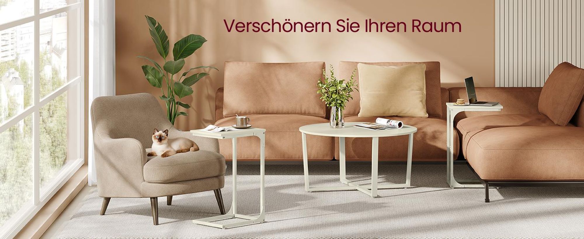 Beistelltisch, Nachttisch, Sofatisch, für Wohnzimmer, Schlafzimmer, leichter Aufbau, Metallrahmen