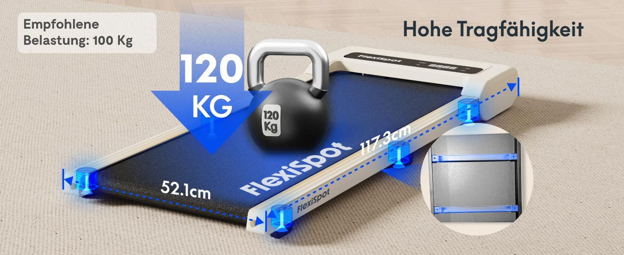 FlexiSpot Laufband, 2 in 1 Walking Pad, bis 120kg belastbar, 1–6km/h, mit Fernbedienung & LED, Fitnesssocken & Schmieröl, für Zuhause & Büro, Weiß