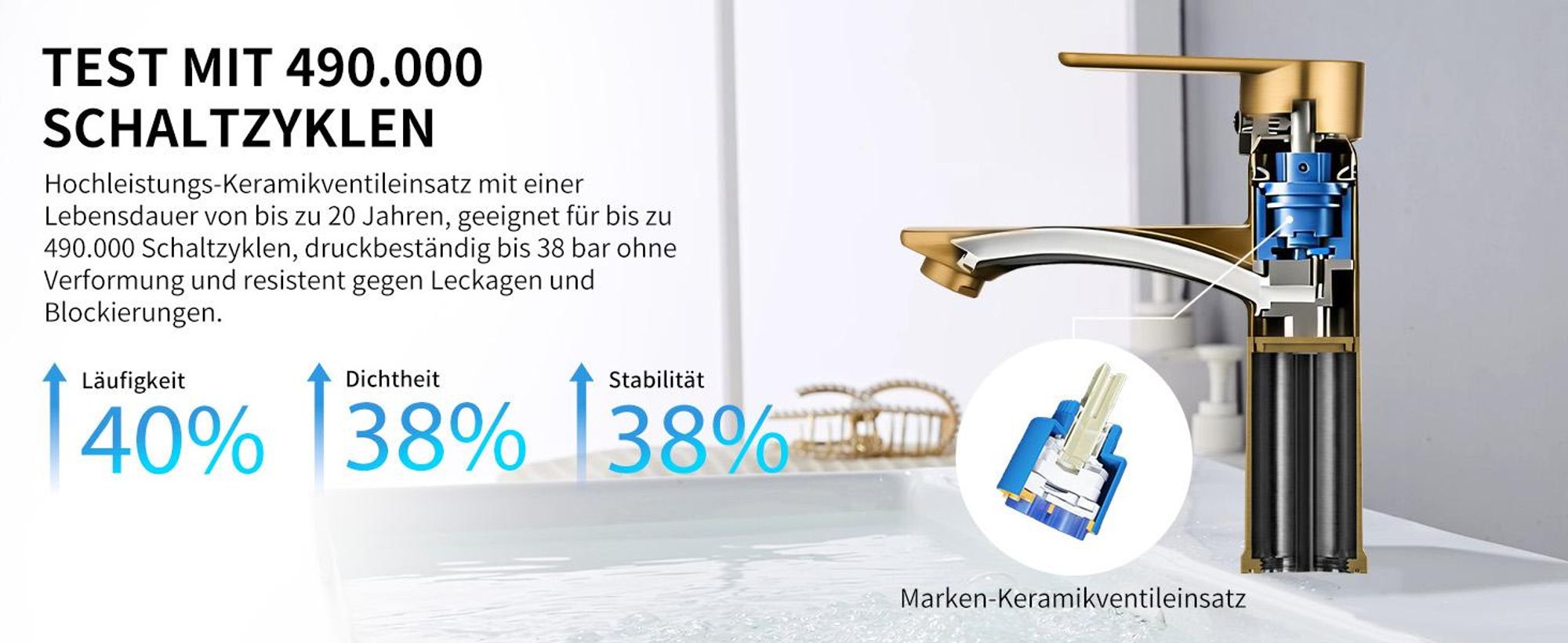 Homelody Wasserhahn bad, Mischbatterie Wasserhahn, Waschtischarmatur Einhebelmischer, Badarmatur waschbecken Spültischarmatur, Gebürstetes Gold