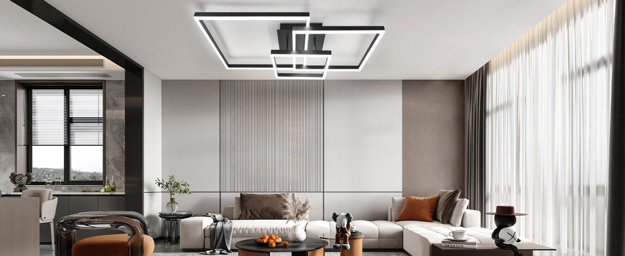 ZMH Lampa sufitowa LED Lampa sufitowa do salonu - ściemnialna czarna 61CM Lampa do salonu Nowoczesny design z pilotem Metalowe oświetlenie sufitowe