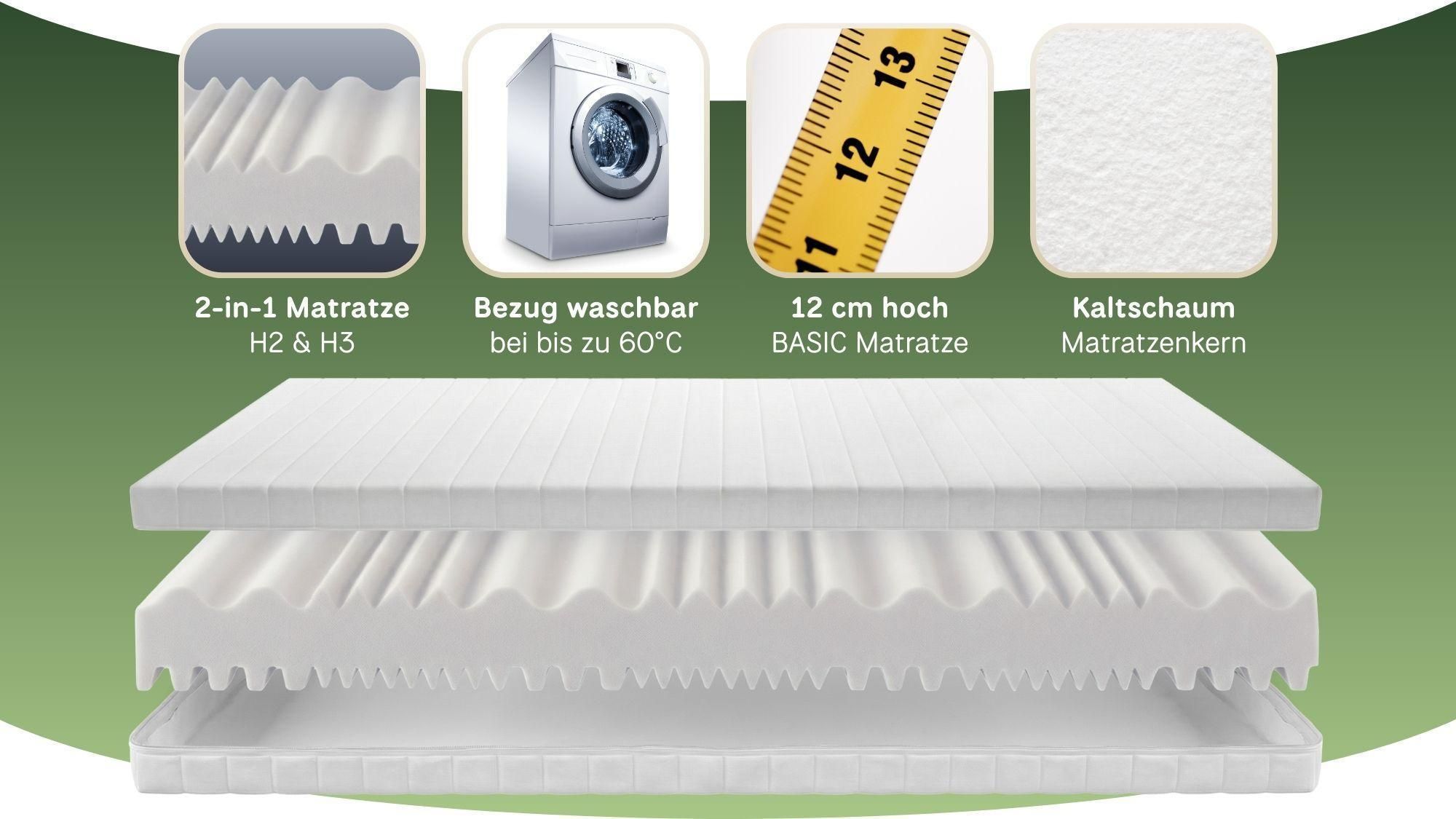SLUMBIO 7-Zonen Wendematratze -  90 x 200 x 12 cm - H2/H3
