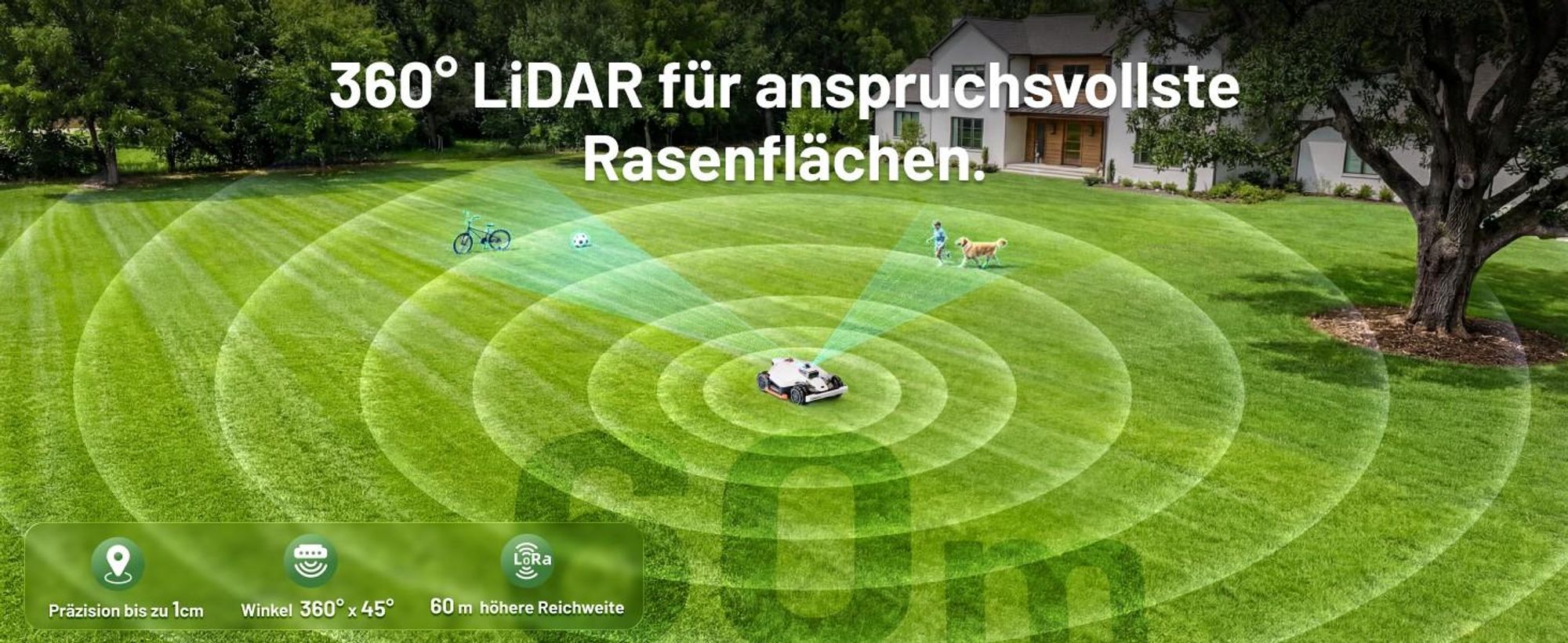 Mammotion LUBA 3 AWD 1500 Mähroboter ohne Begrenzungskabel für 1500m² 360° LiDAR + KI-Vision Rasenmähroboter 80% Steigung bis zu 15 Zonen 4G-Modul APP