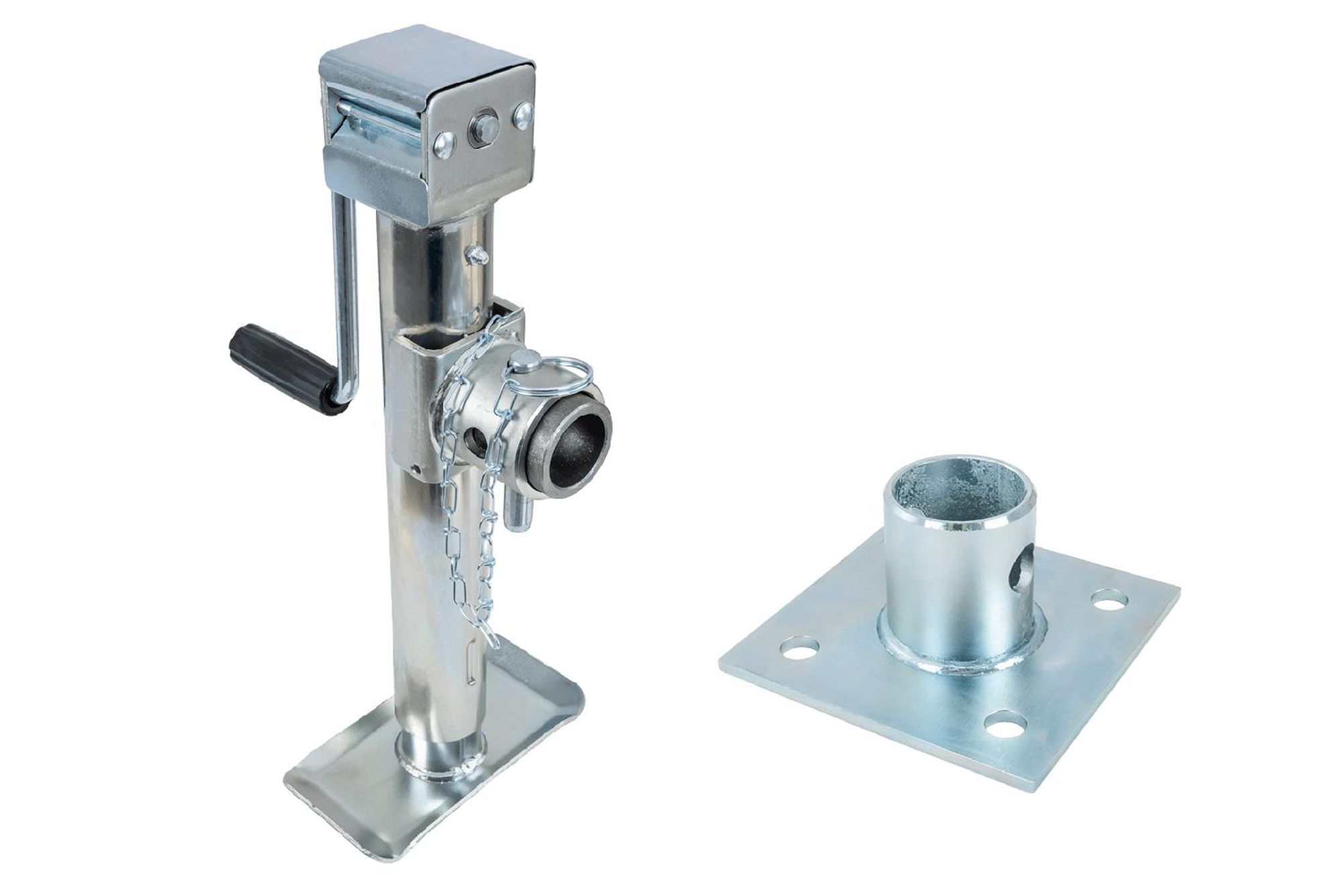 UNITRAILER Ausziehstütze TJ5001 + Adapter TJ5002A, 1300 kg, 364–614 mm, ausziehbar, für Pritschen- und Campinganhänger