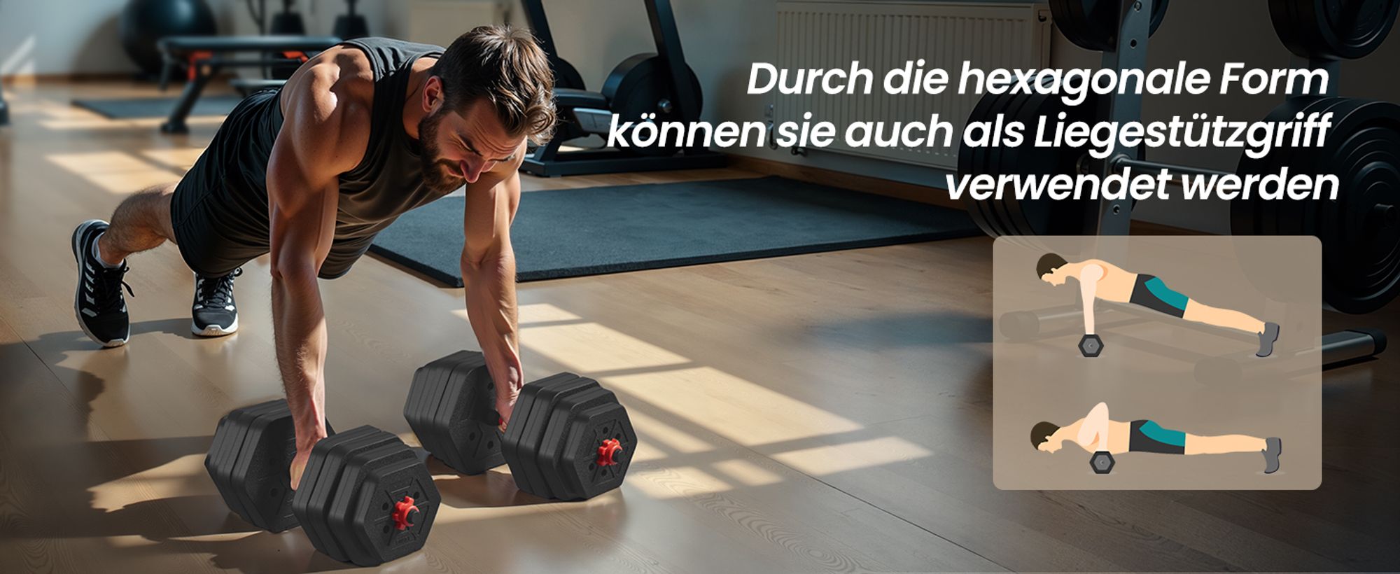 SONGMICS Hantelset, Hanteln mit Verbindungsstange, Hexagon, Kurzhantelset, 10-40 kg, für Workout, Fitnesstraining, Gewichtheben