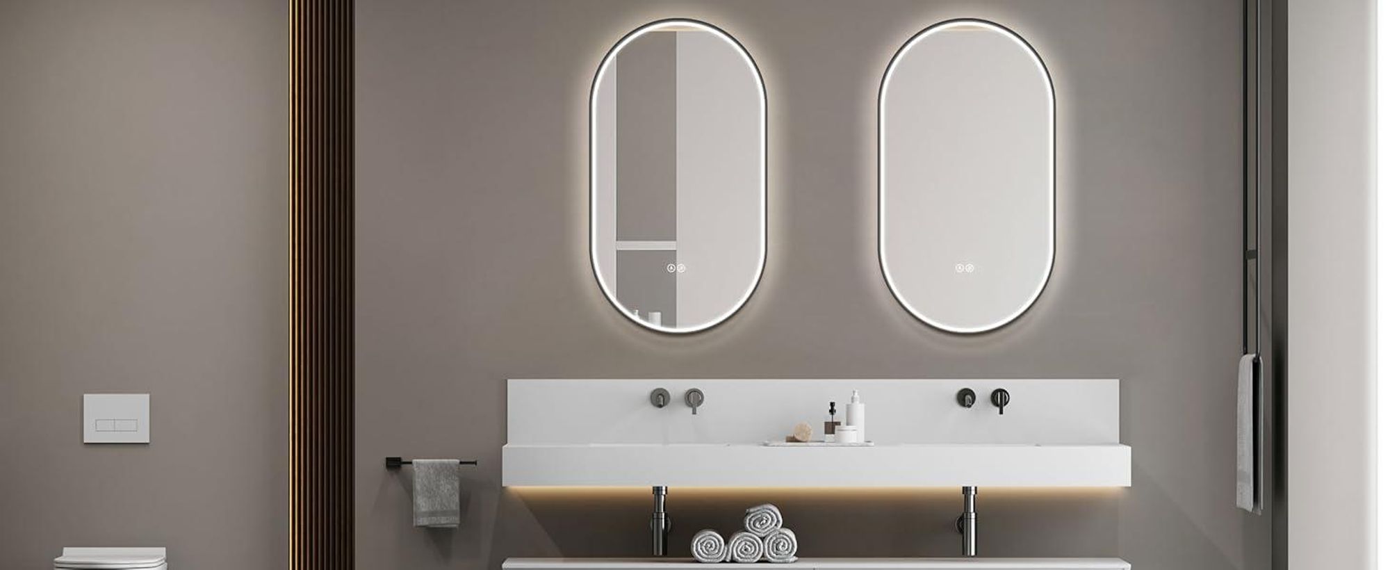 HOKO Badspiegel LED 45x75 cm Wandspiegel Oval + LED Wechsel Warmweiß-Kaltweiß-Neutral. Licht mit Touch Schalter/ Wandschalter einschaltbar. Bari