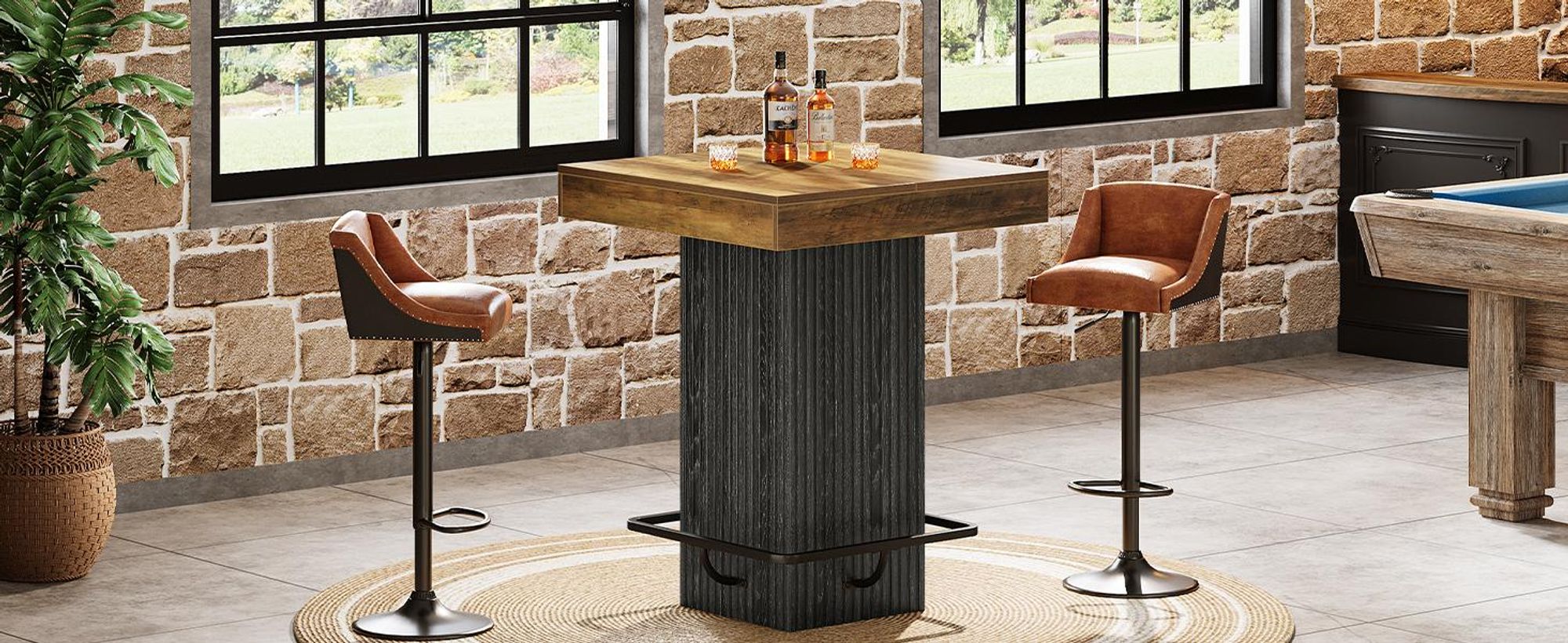 Tribesigns Quadratischer Bartisch, Küchen-Esstisch, industrieller Cocktailtisch mit Metall-Fußstütze für Esszimmer, Taverne, Kaffee-Ecke, Bistro
