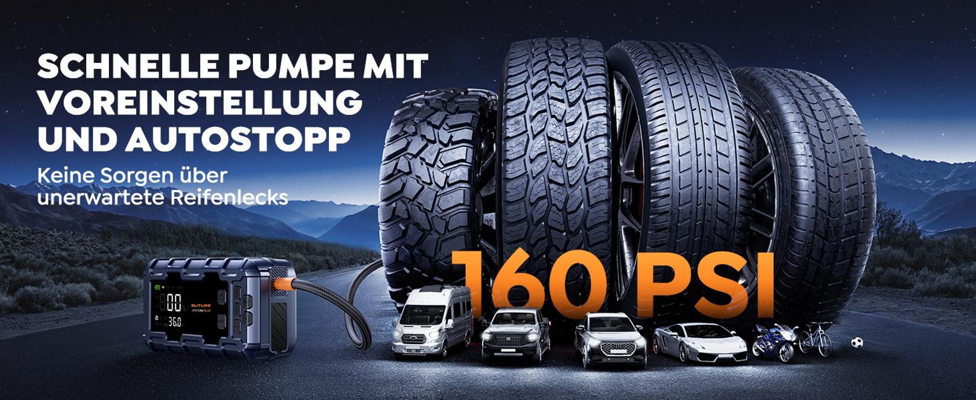BUTURE Starthilfe powerbank für pk, 6000A Spitzenstrom, 26800mAh, 12V, 160 PSI Kompressor, Zwangsstart-Funktion, (Alle Benzinmotoren oder 12 L Diesel)