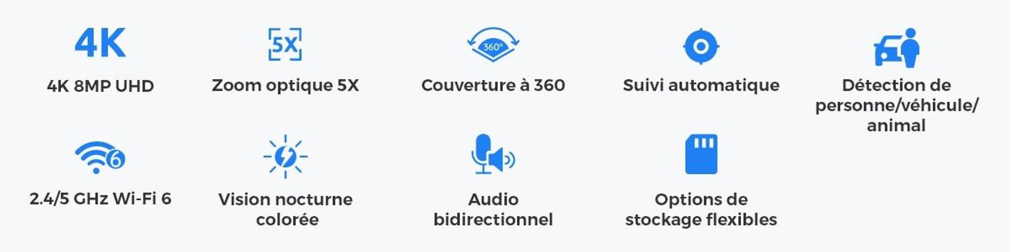 Reolink RLC-823S1W, Caméra de surveillance 4K 8MP bibande WiFi 6 PTZ, Couverture 360°, Détection intelligente, Auto-tracking, Zoom optique 5X, Vision nocturne couleur