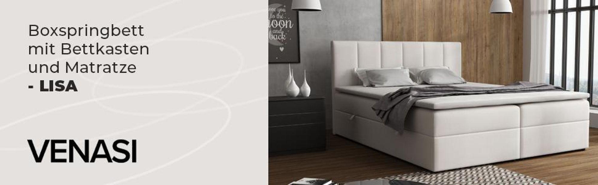 VENASI LISA Boxspringbett 180x200 mit Bettkästen H2/H3 Matratze SCHWARZ