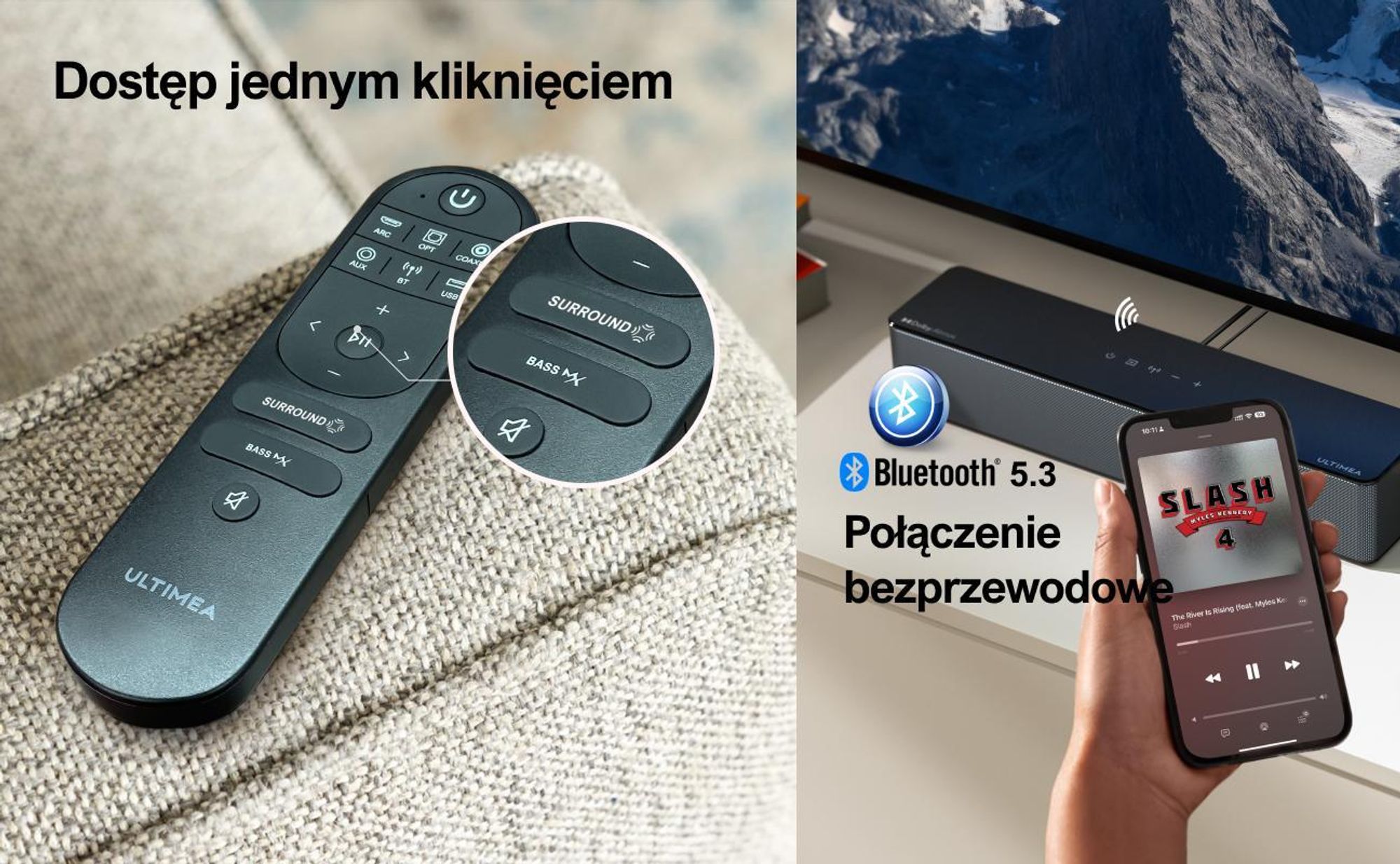 Soundbar ULTIMEA Poseidon D60 5.1 Dolby Atmos (410 W, regulowany dźwięk przestrzenny i basy, HDMI eARC)