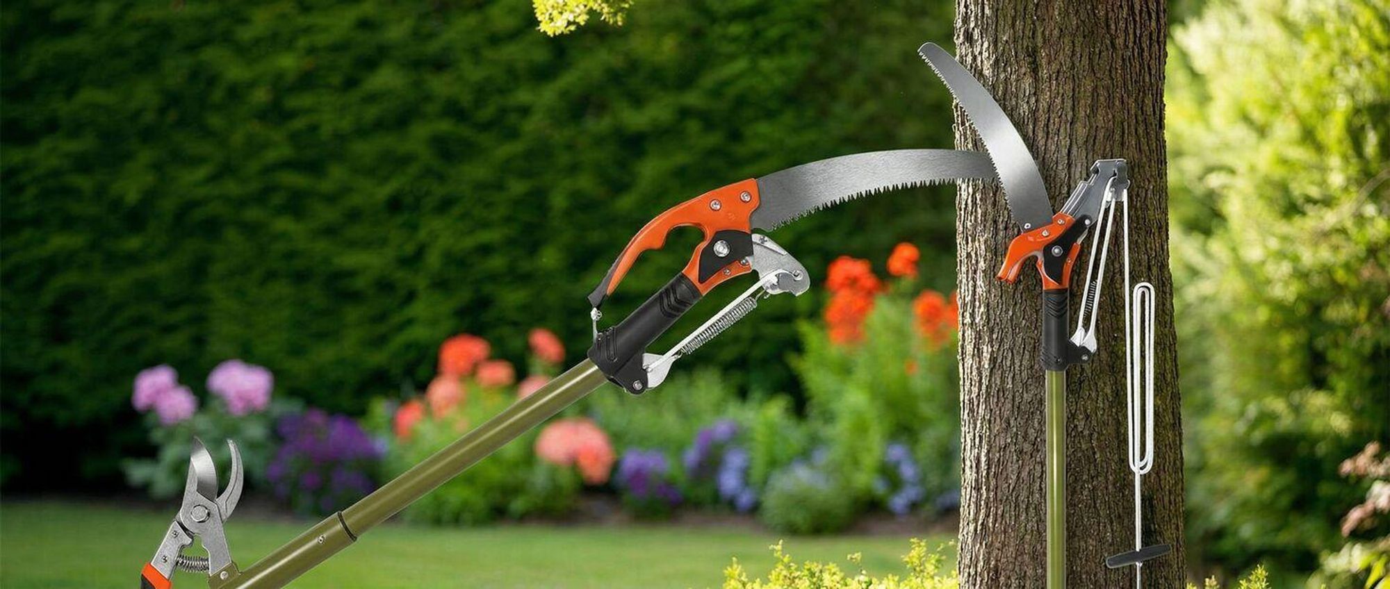 tectake® Teleskop-Astschere mit Seilzug und Säge rutschfester Griff