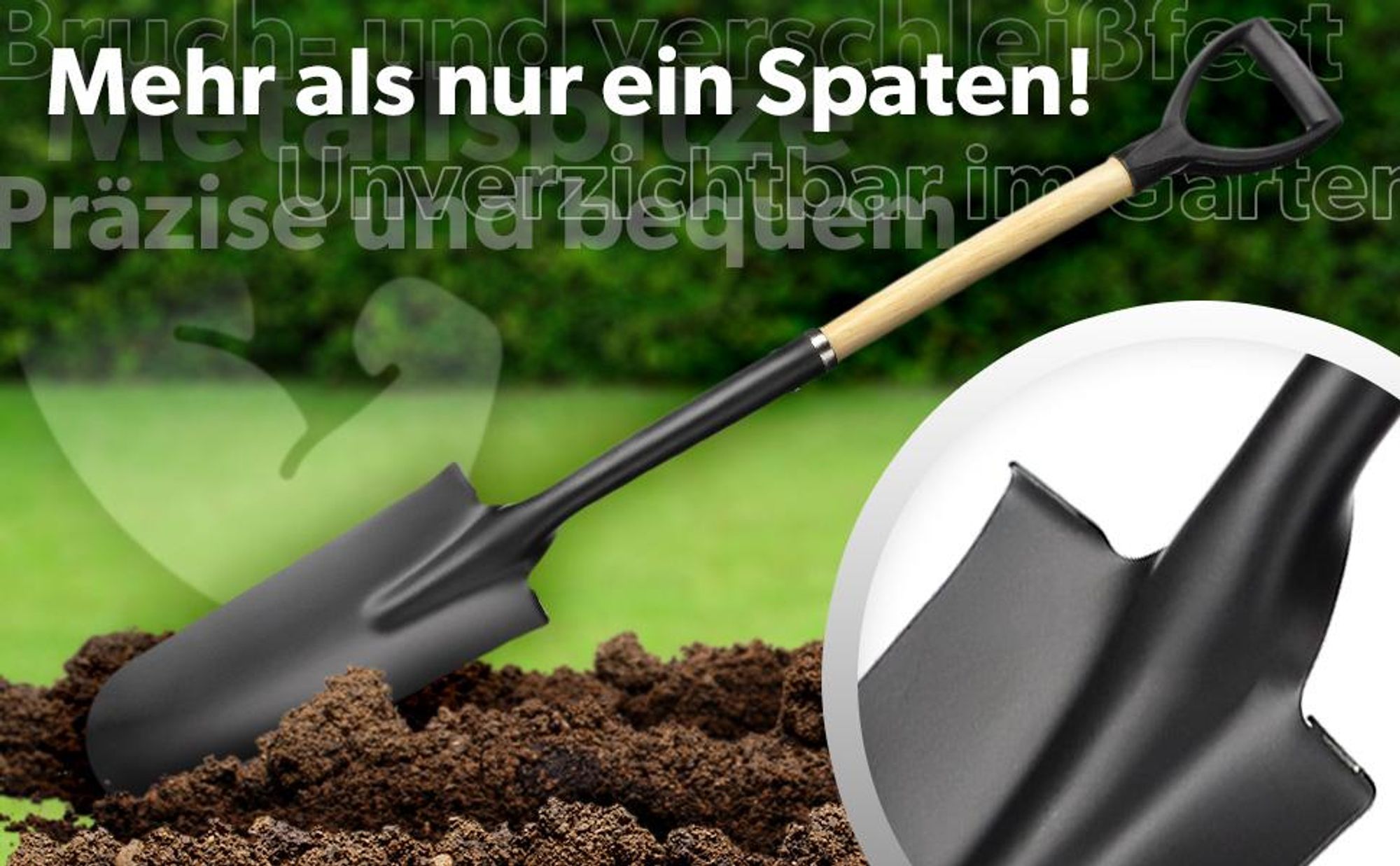 KADAX Spaten "Ladce", Gärtnerspaten aus Metall mit Stiel aus Holz, Schwarz, 110 cm