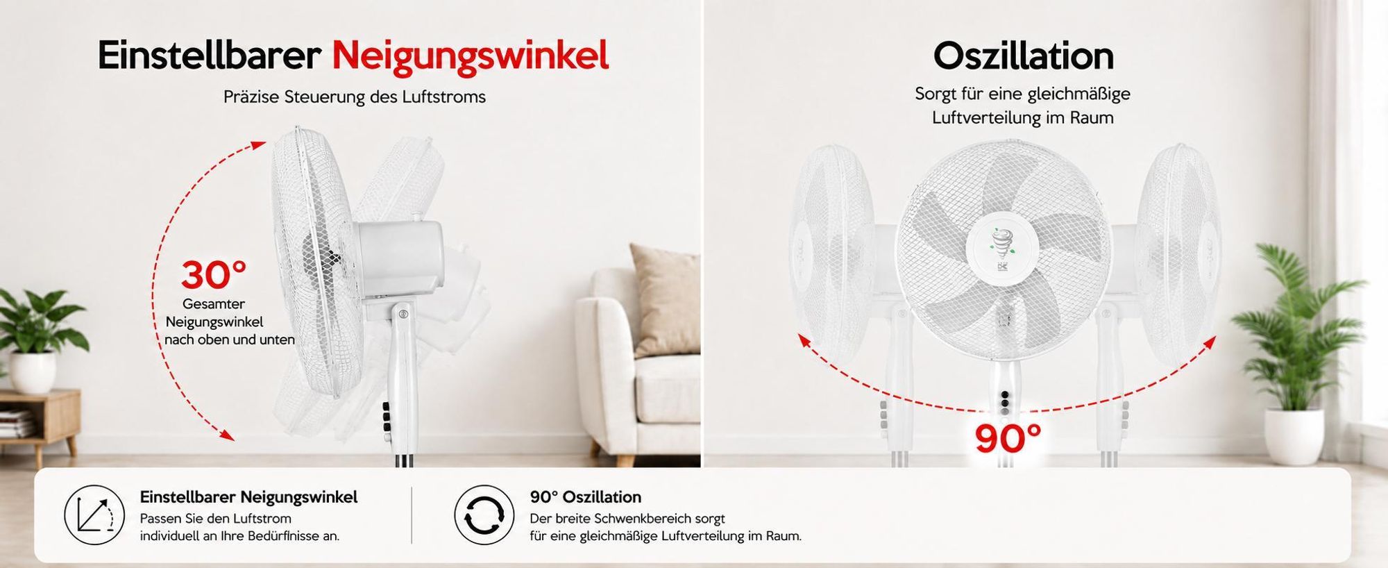 Standventilator KALORIK VT1081 40 cm 45 W  5-Flügel  Oszillation  Höhenverstellbar Weiß