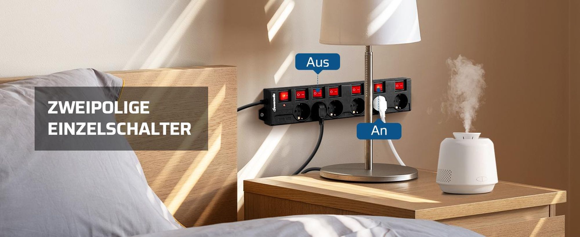 DEWENWILS 2M Steckdosenleiste Einzeln Schaltbar, Mehrfachsteckdose 6 Fach,3680W