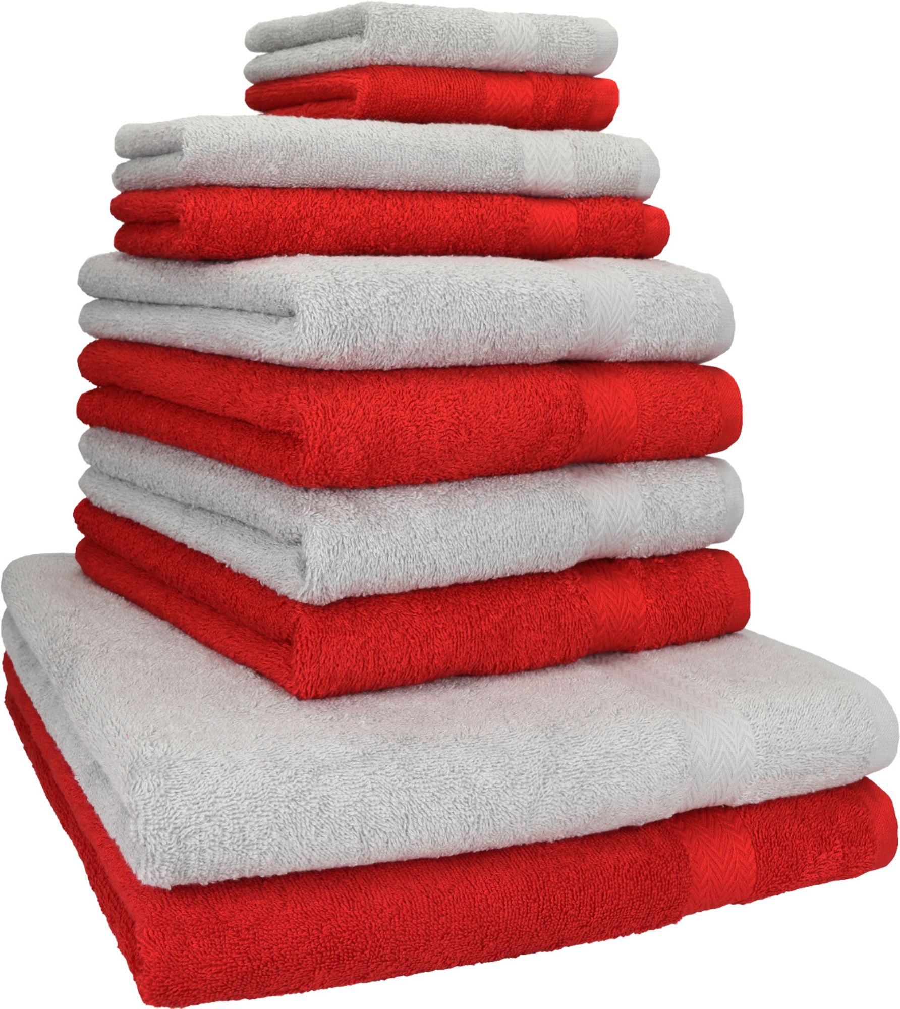 Betz 10-tlg. Handtuch-Set PREMIUM CLASSIC  in rot und silbergrau