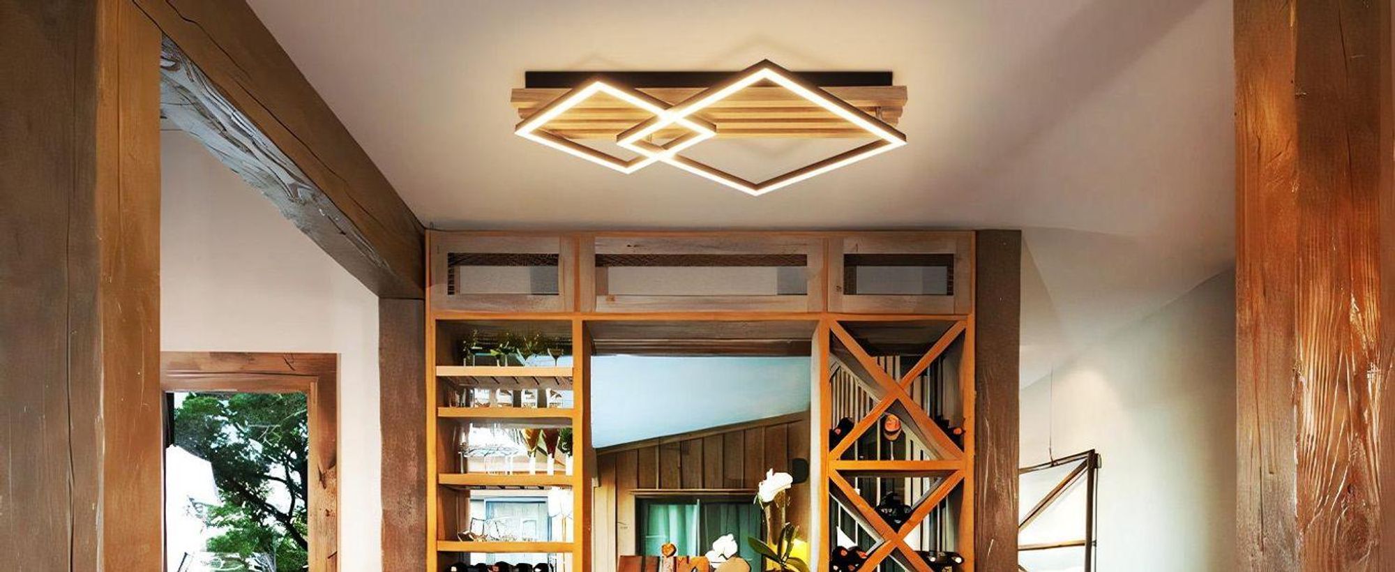 ZMH LED Deckenleuchte Dimmbar Deckenlamape mit Fernbedienung Holz 55CM Schlafzimmerlampe eckig deckenleuchten Geometrisch 36W wohnzimmerlampe