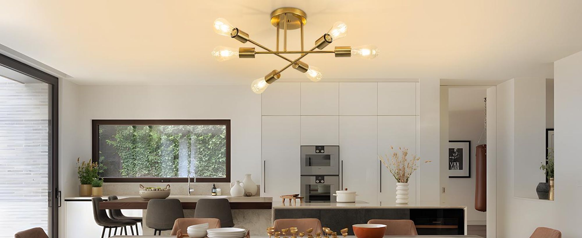 ZMH stropní lampa vintage stropní světlo E27 - 6 plamenů předsíňová lampa industriální kuchyňská lampa retro zlatá kovová lampa do ložnice kuchyně jídelna obývací pokoj (bez žárovky)