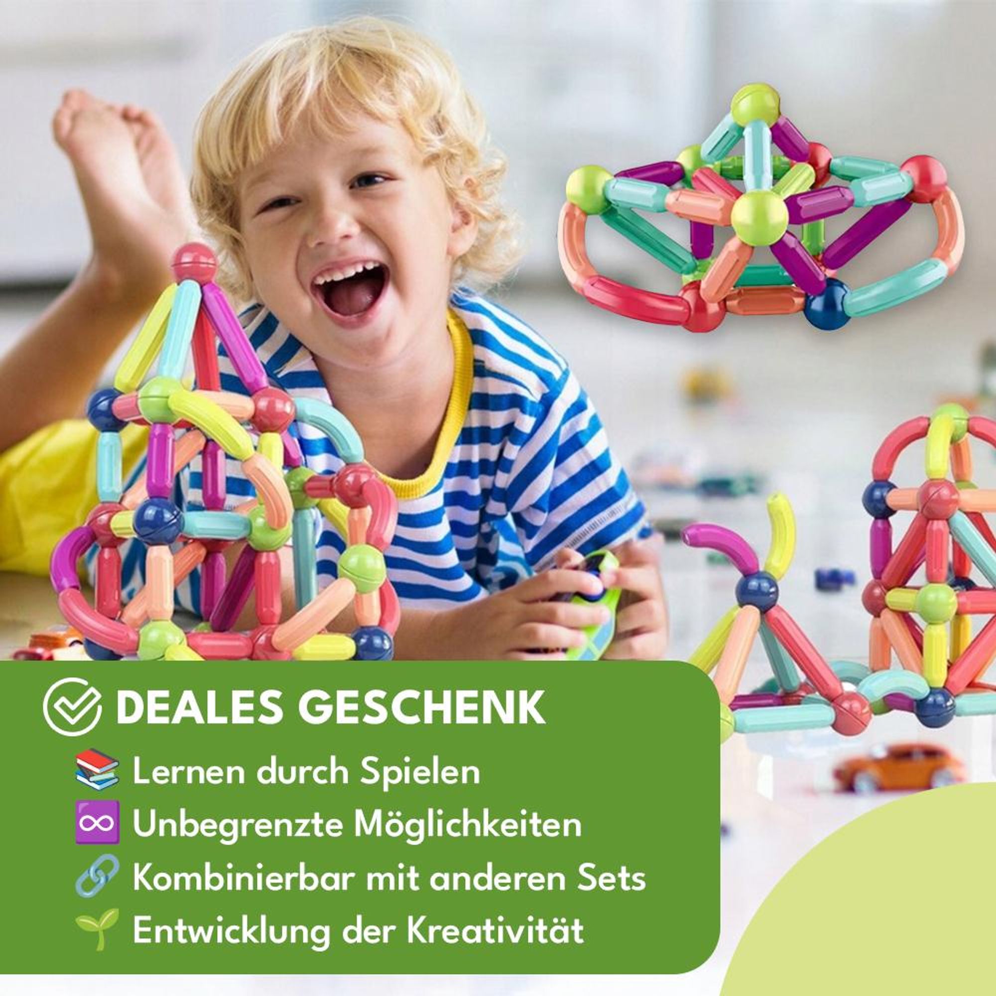KRUMAD Magnetische Bauklötze 120 Teile - Kreatives Lernspielzeug für Kinder, große Bausteine