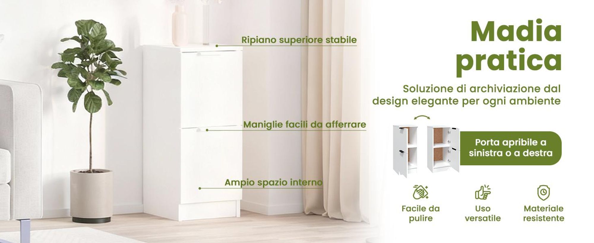 vidaXL Credenza bianca 30x30x70 cm Materiale a base di legno