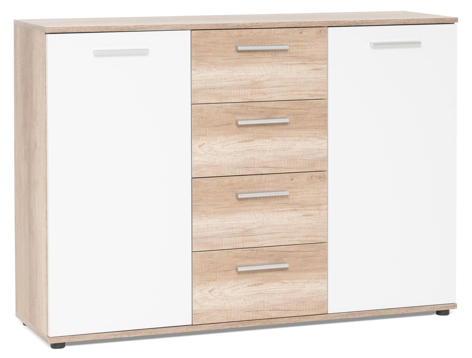 Sideboard Jacklin I – Modernes Stauraummöbel mit 4 Schubkästen & 2 Türen in Wildeiche Weiß