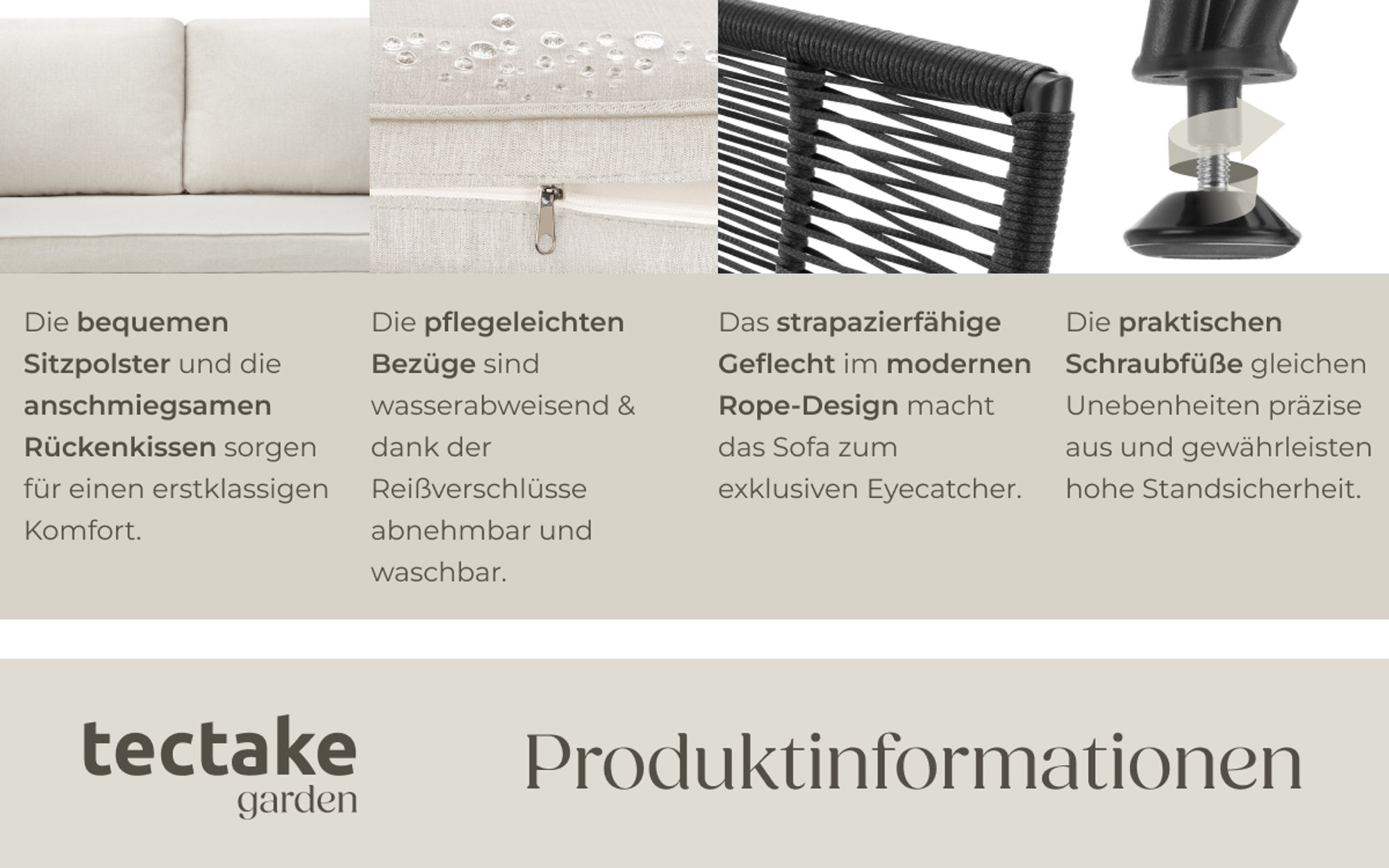 tectake® Garten-Loungeset Sundo im Rope-Design mit Polyrattan