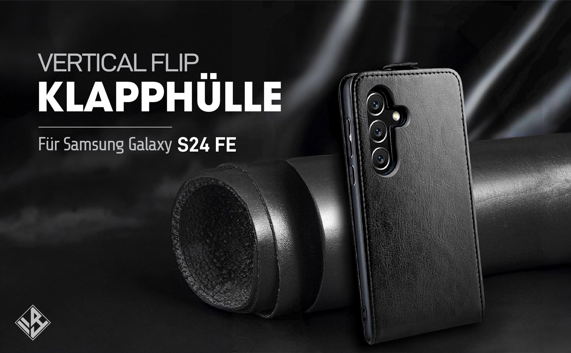 Vertikal aufklappende Handyhülle in Schwarz für Samsung Galaxy S24 FE