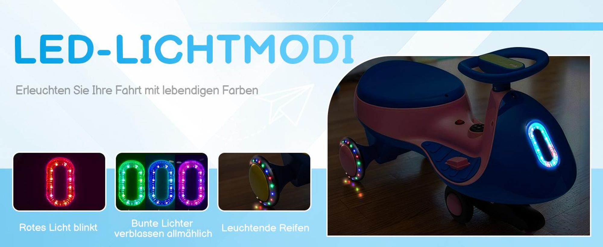 Kinder-Elektroauto 12V, Elektrisches Rutschauto mit Pedal, 2 Geschwindigkeiten und Kippschutz, Bluetooth, für Kinder ab 3 Jahren, Blau & Rosa