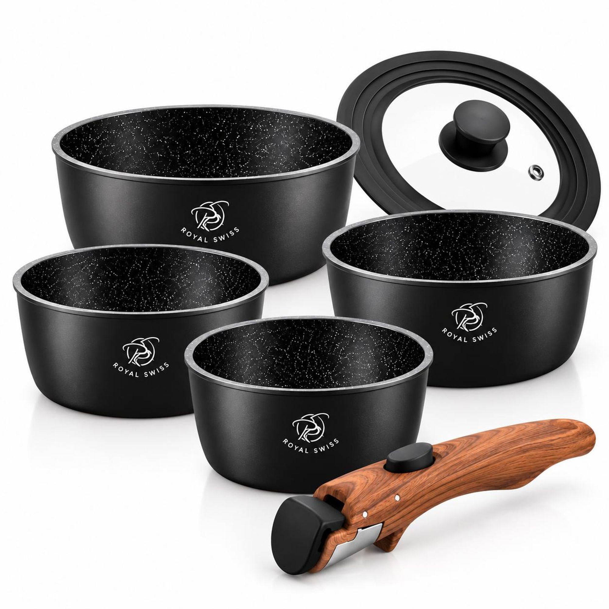 Topfset 6-teilig mit abnehmbaren Griffen Edelstahl Induktion Royal Swiss