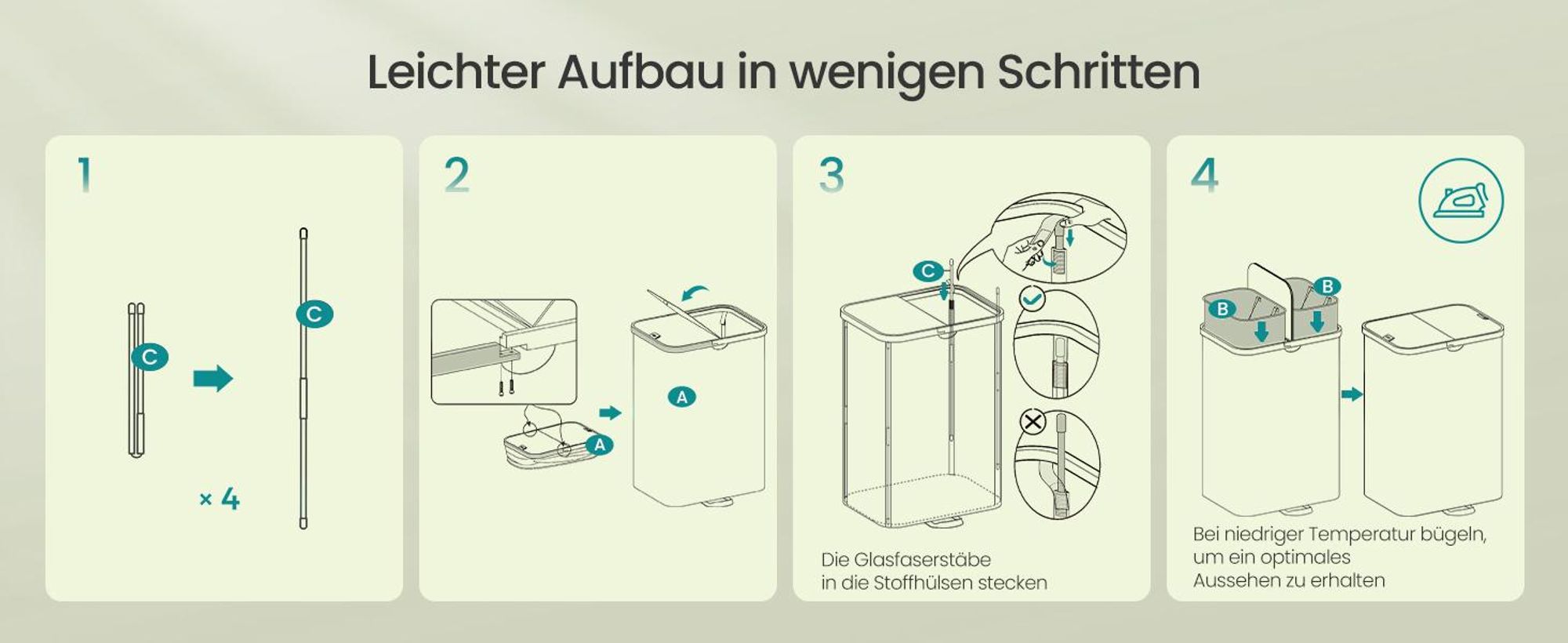 Wäschekorb 2 Fächer, Wäschesammler 150 Liter, Wäschesortierer mit Deckel, weiß-beige