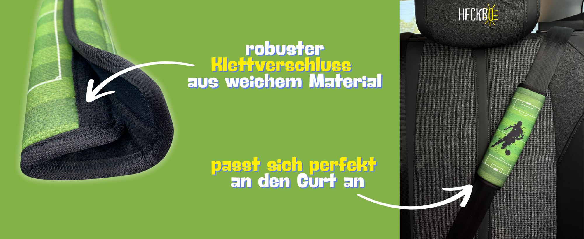 1x HECKBO Auto Gurtschutz mit Fussball Fussballspieler Motiv - Sicherheitsgurt Schulterpolster Schulterkissen Gurtschoner Autositze Gurtpolster für Kinder, Jungen, Jungs