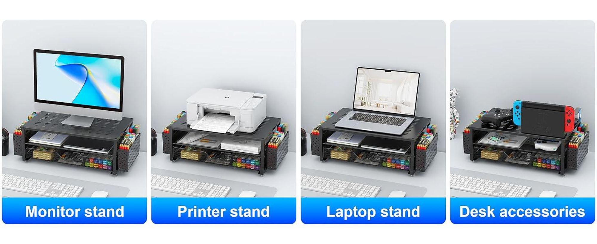 Monitorständer, Bildschirmständer, Laptopständer, Schreibtisch Organizer, Ergonomischer Monitorerhöher, mit Schublade und 2 Stifthaltern