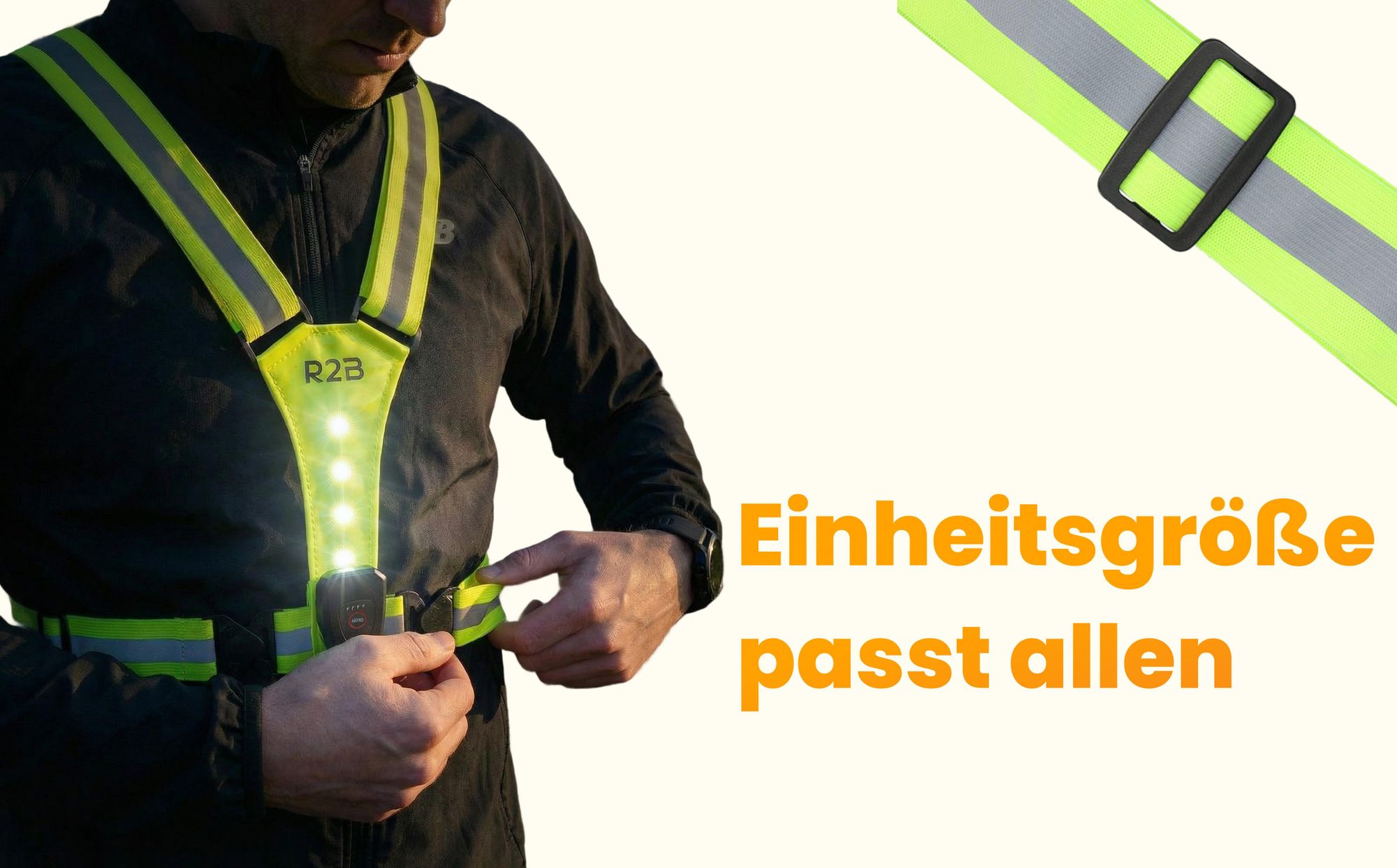 R2B Laufweste mit beleuchtung, Lauflampe Joggen mit 360° Reflektoren, USB-C Wiederaufladbar, wasserdichter LED Running Light - Grau