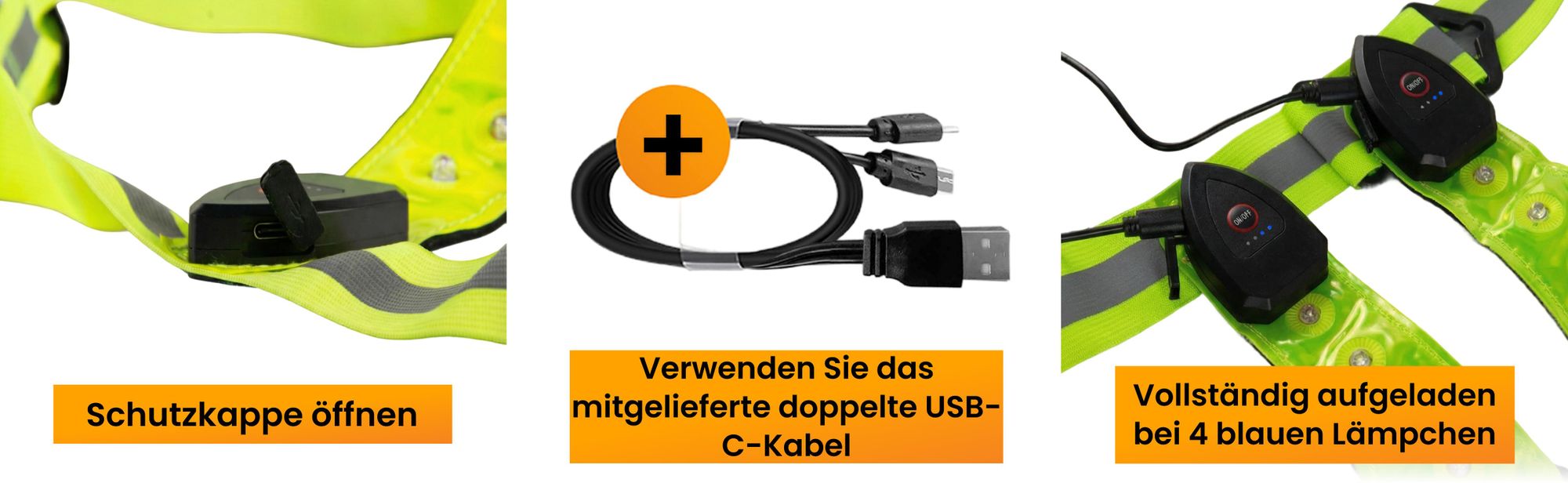 R2B Laufweste mit beleuchtung, Lauflampe Joggen mit 360° Reflektoren, USB-C Wiederaufladbar, wasserdichter LED Running Light - Grau