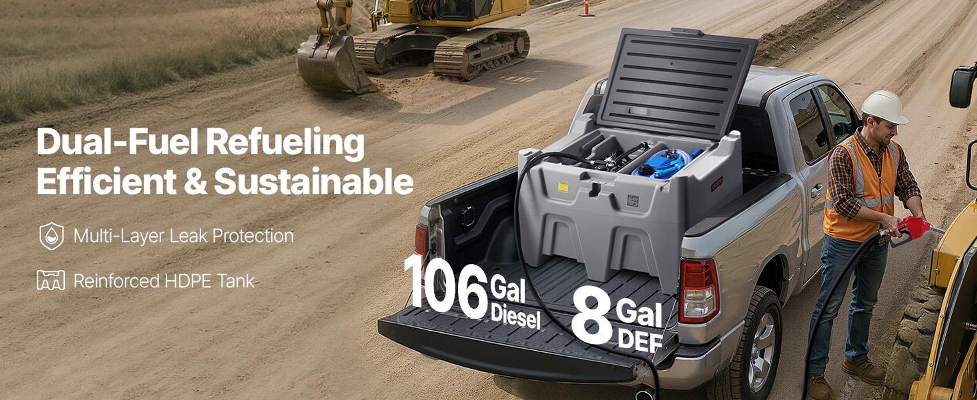 VEVOR Tragbarer Dieseltank, getrennter 401-L-Diesel- & 30-L-DEF-Lagertank, Kraftstofftransfertanks mit Pumpe & 4-m-Schlauch, 45 L/min Durchflussrate, Gaslagertanks für Kraftstofftransport