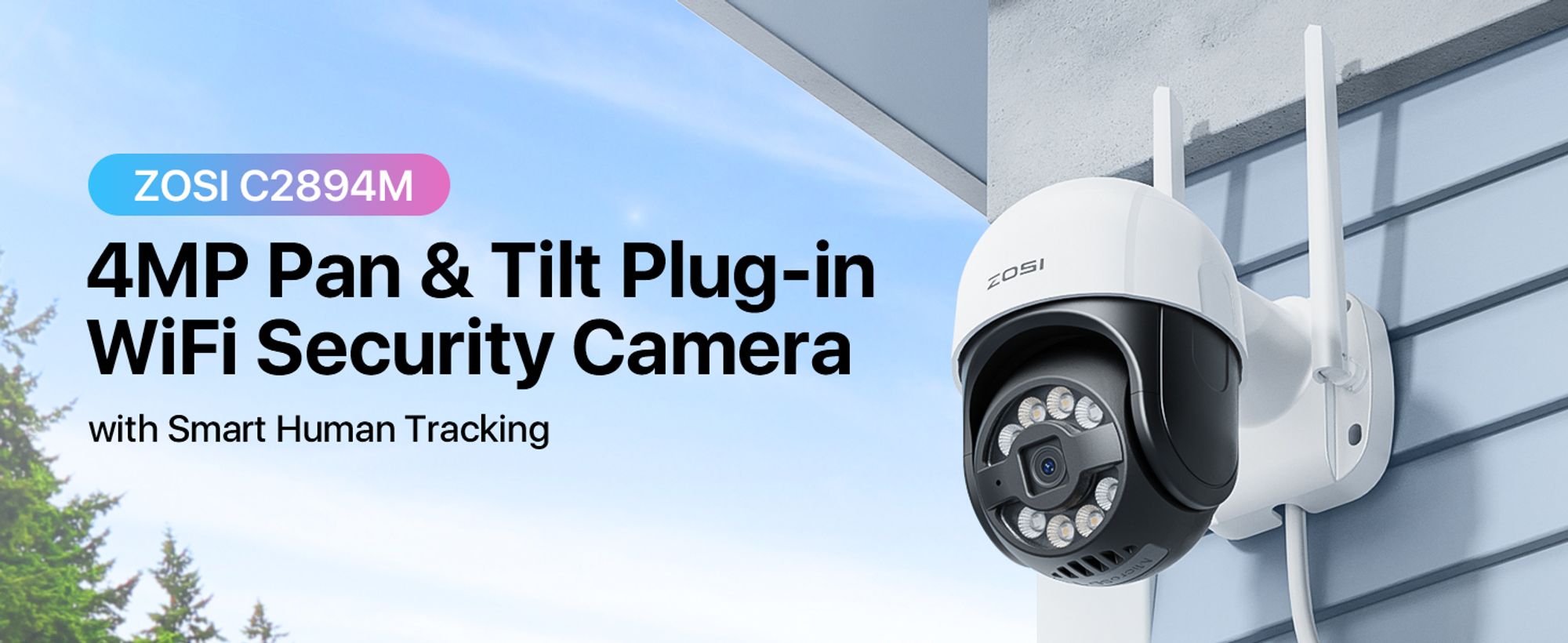 ZOSI 4MP WLAN Überwachungskamera Aussen, 360° Schwenkbar IP Dome Kamera, Plug-in Strom, KI Erkennung, 2-Wege-Audio, Farbnachtsicht, C289