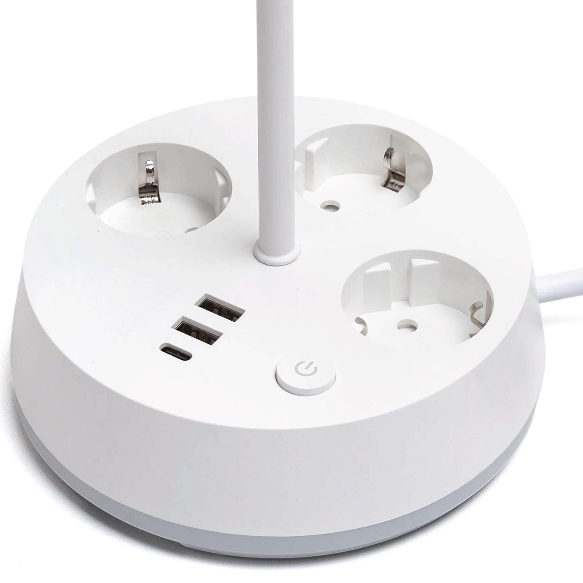 Aigostar Schreibtischlampe mit Stecker und Steckdosen, USB- und Typ-C-Ausgang, Touch-Tischlampe, 3 Farbtemperaturen + RGB, Weiß
