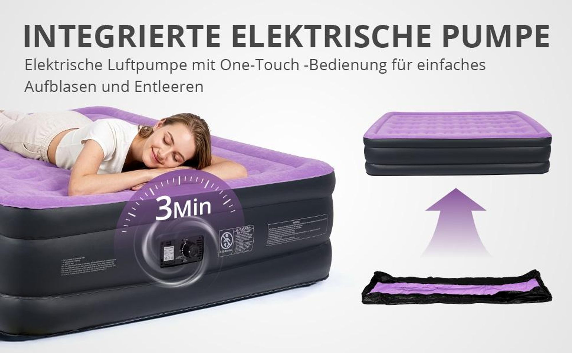 FCH Luftmatratze mit eingebauter Pumpe,203 x 153 x 45CM Blow-up-Matratze mit weicher stromfleischiger Oberseite, Aufblasbarer Mattress,Lila
