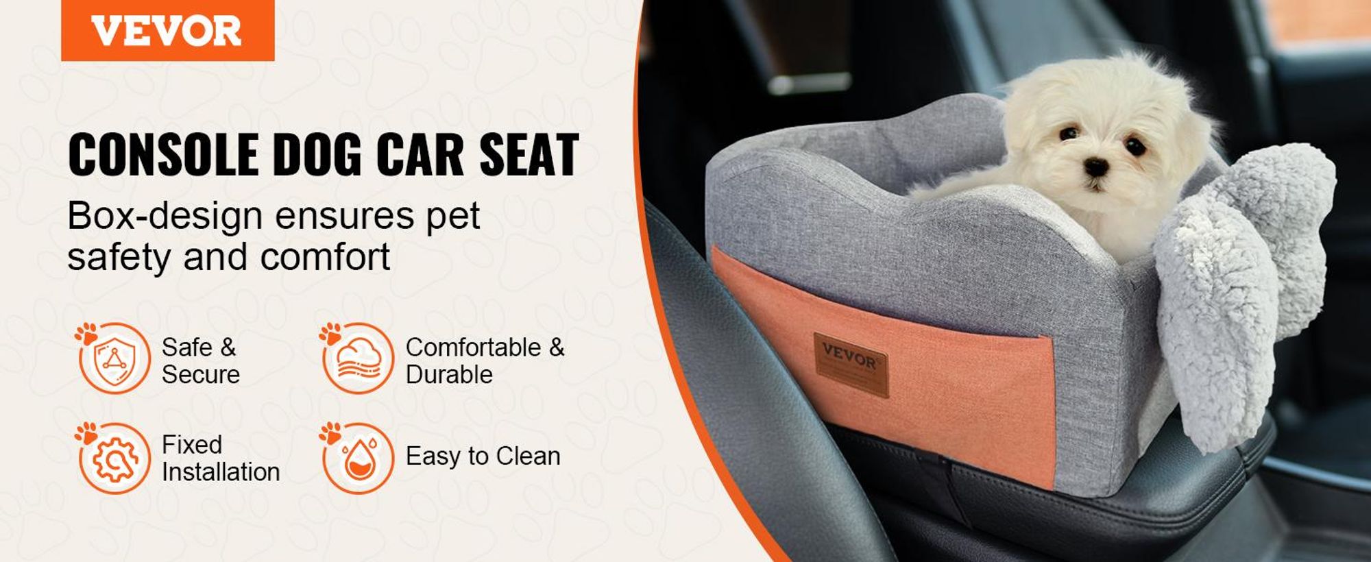 VEVOR Hundesitz fürs Auto, Hundebuster-Sitz für das Auto mit Stützrahmen, Haustierautositz mit Clip-on Sicherheitsleine, Baumwollfüllung, Hundebett fürs Auto für kleine Hunde bis 26 lbs, Grau, Dunkelgrau, Unter 8 lbs