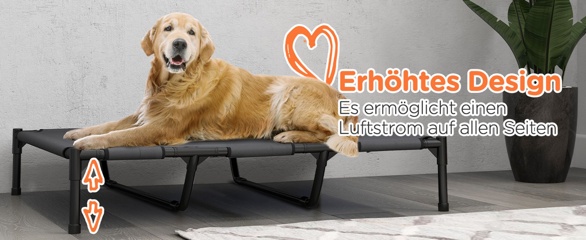 PawHut Erhöhtes Hundebett mit Baldachin, Haustierbett, Hundeliege outdoor mit Dach, Atmungsaktiv, Taftstoff für Camping Grau 122 x 92 x 108 cm