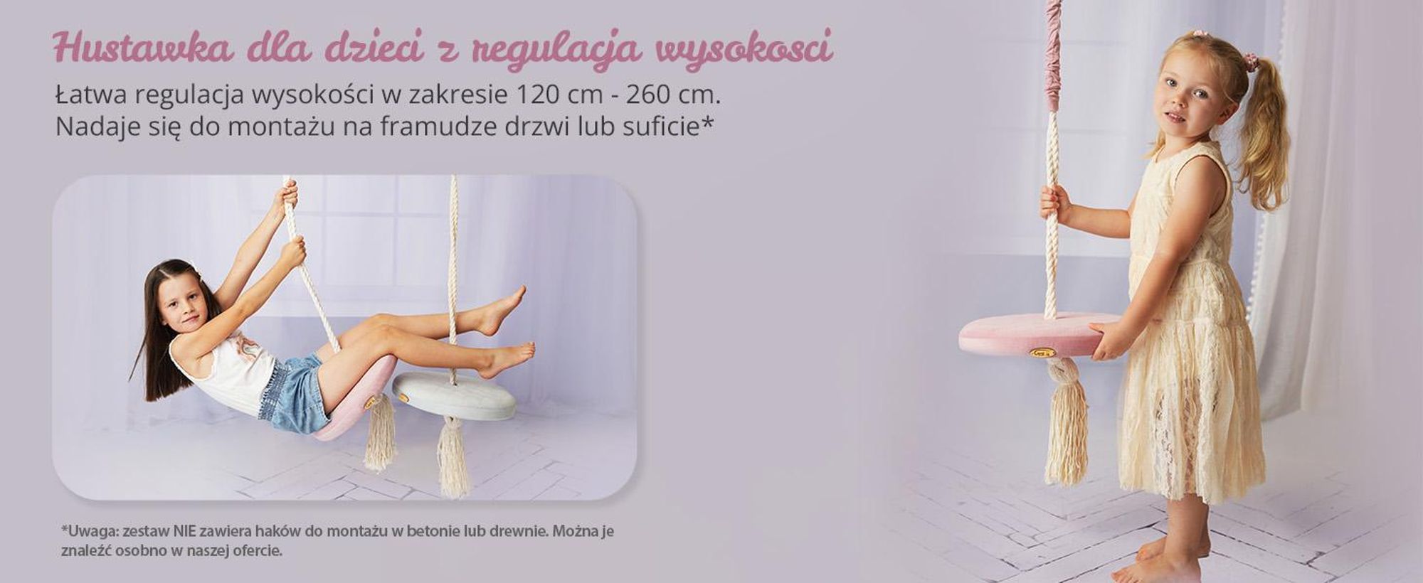 Create for you® - Huśtawka Ring dla Dzieci Domowa, z Liną Bawełnianą, Bujak Okrągły Dziecięcy Indoor, Miękkie Siedzisko, Średnica 36 cm - Róż
