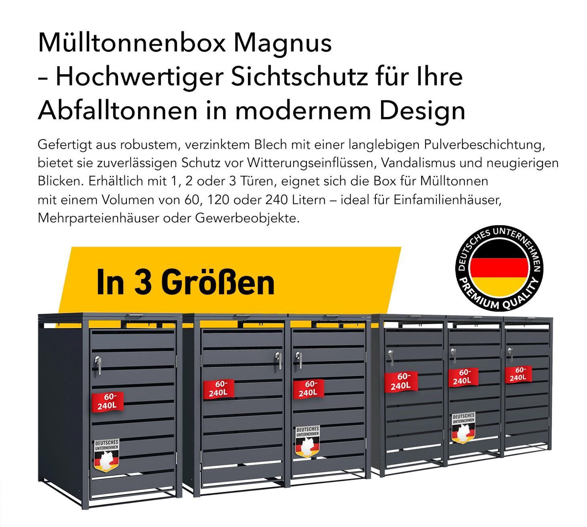 Mülltonnenbox Magnus Wetterfeste Anthrazitfarbene Mülltonnenverkleidung für 3 Tonnen