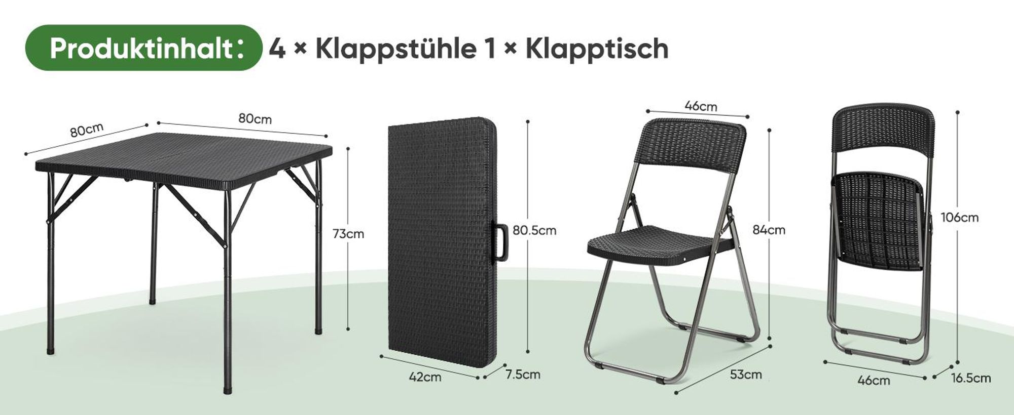 Sekey Klappbar Garten Sitzgruppe Bistro Gartentisch Set 4 Stühle mit Tisch, 80cm