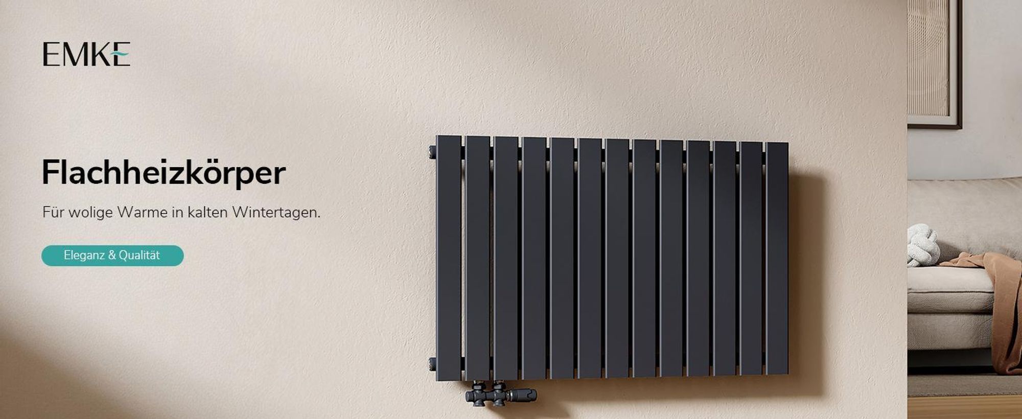 EMKE Design Paneelheizkörper Horizontal 630x616mm 438W Flachheizkörper Anthrazit Heizkörper Einlagig SPCC-Stahl Seitenanschluss ohne Heizstab