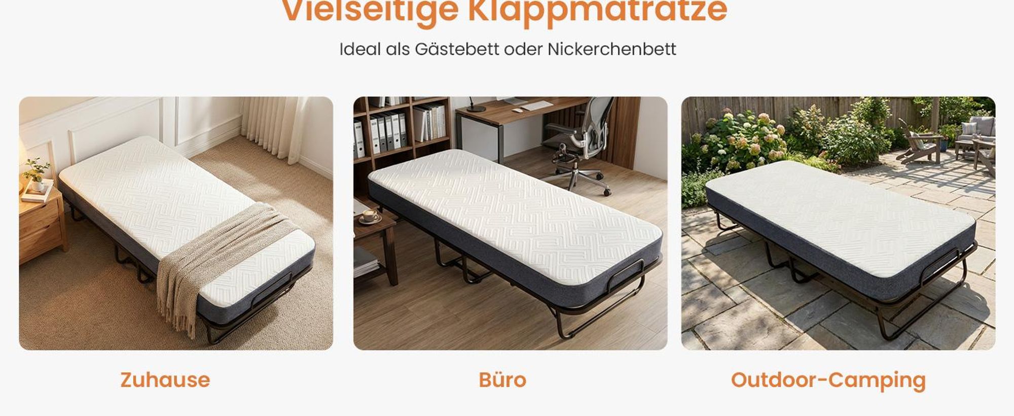 GUNUSS Klappbett Erwachsene Gästebett Klappbar mit13 cm Dicke Matratze 200x90x46cm Reisebett Metallbett einer Tragfähigkeit von 250 kg