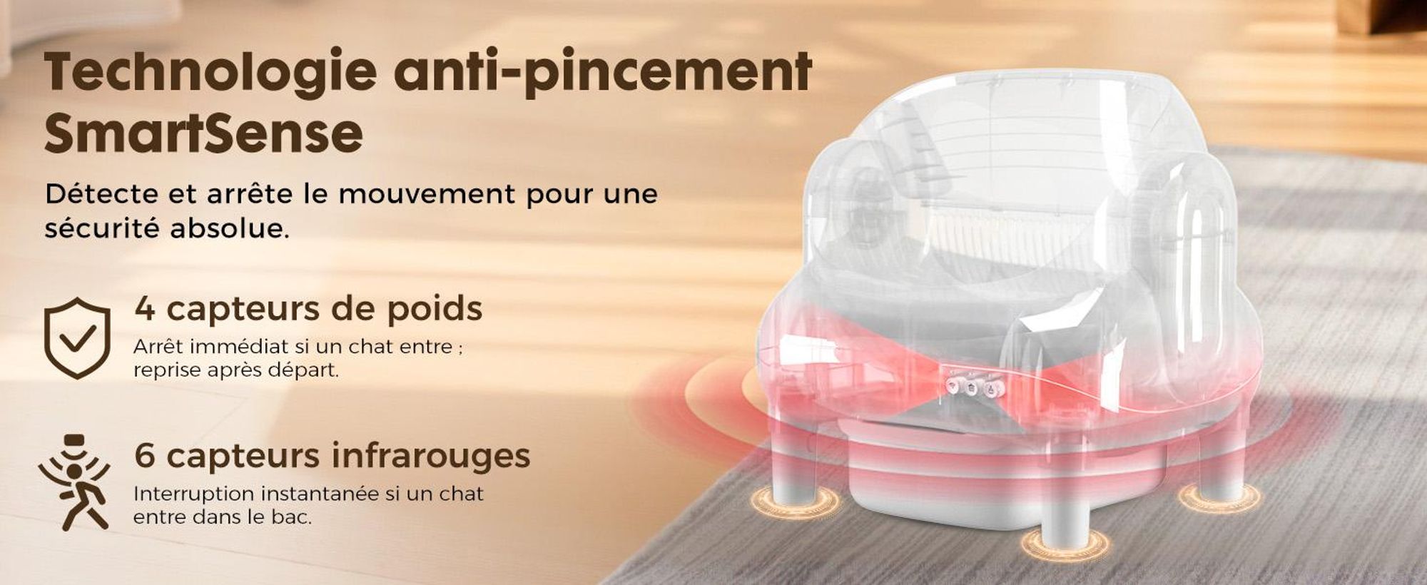 Bac à litière ouvert sur le dessus, bac à litière automatique autonettoyant, bac à litière XXL, grande capacité,via application, pour plusieurs chats