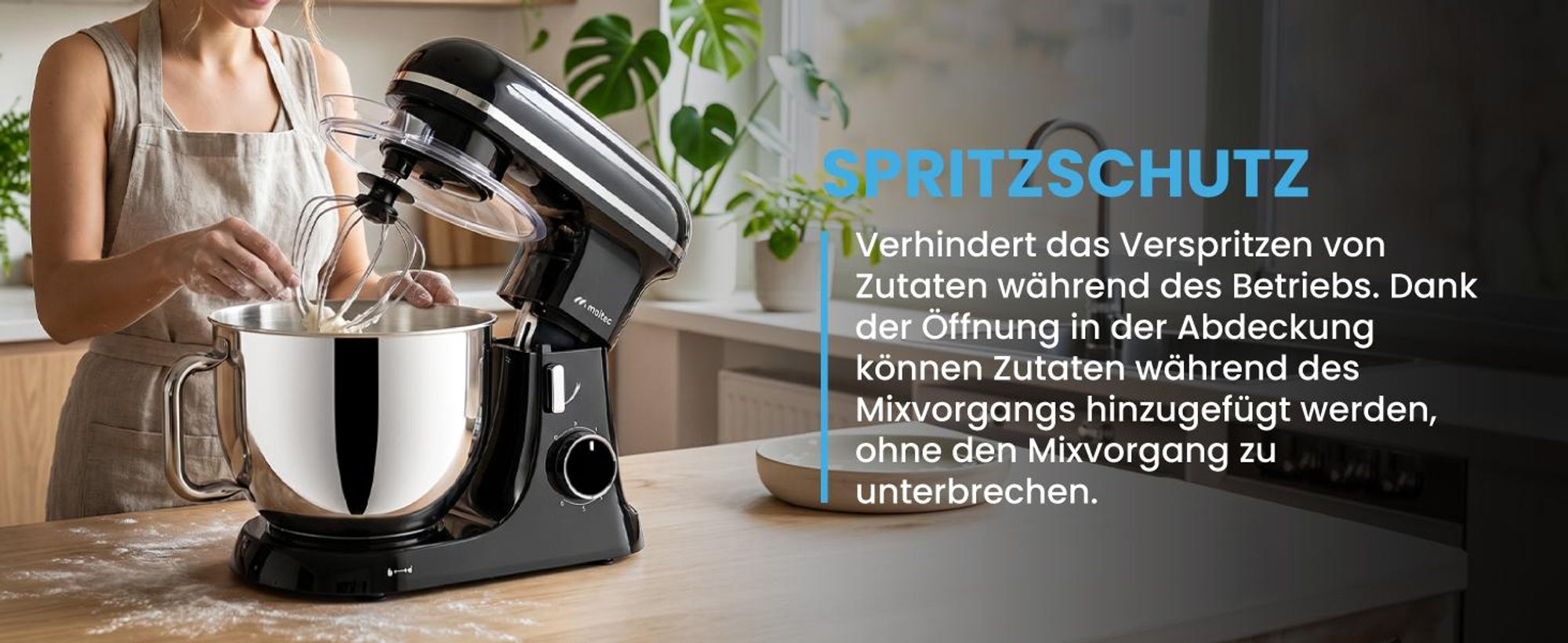 Küchenmaschine Knetmaschine Mixer 7 Liter Schüssel und Haken Schneebesen Edenstahl